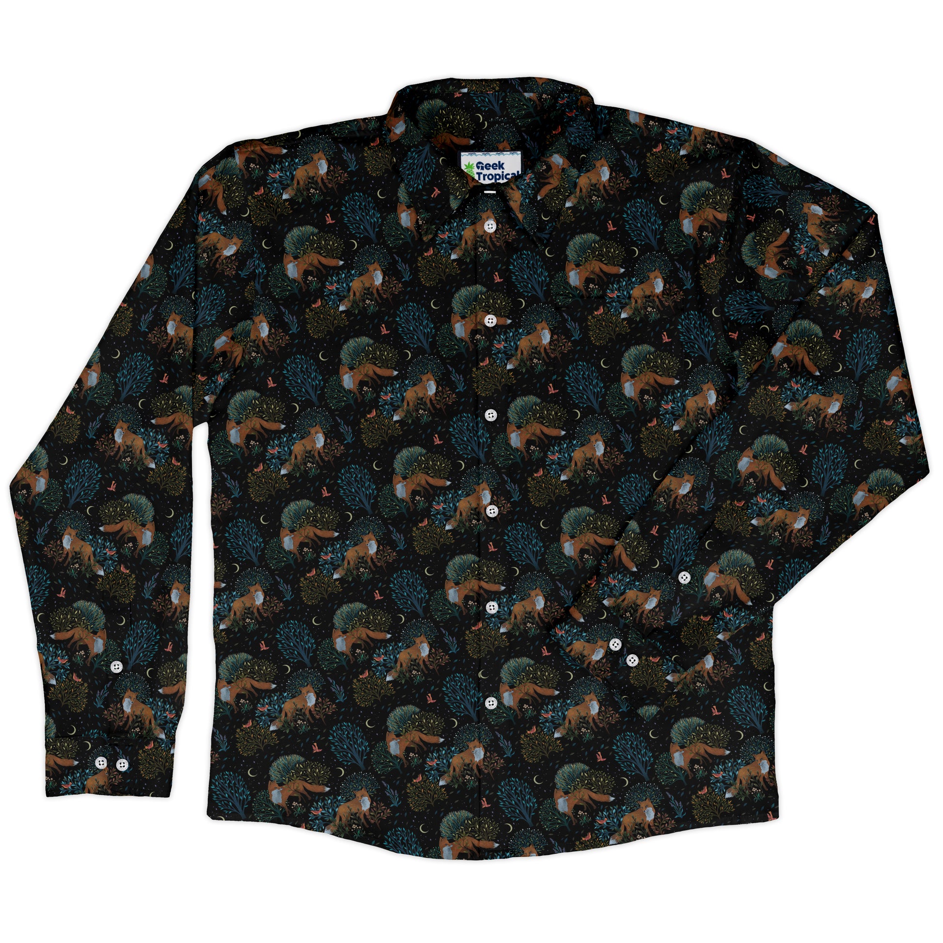 Forest Foxes Long Sleeve Button Up Shirt front