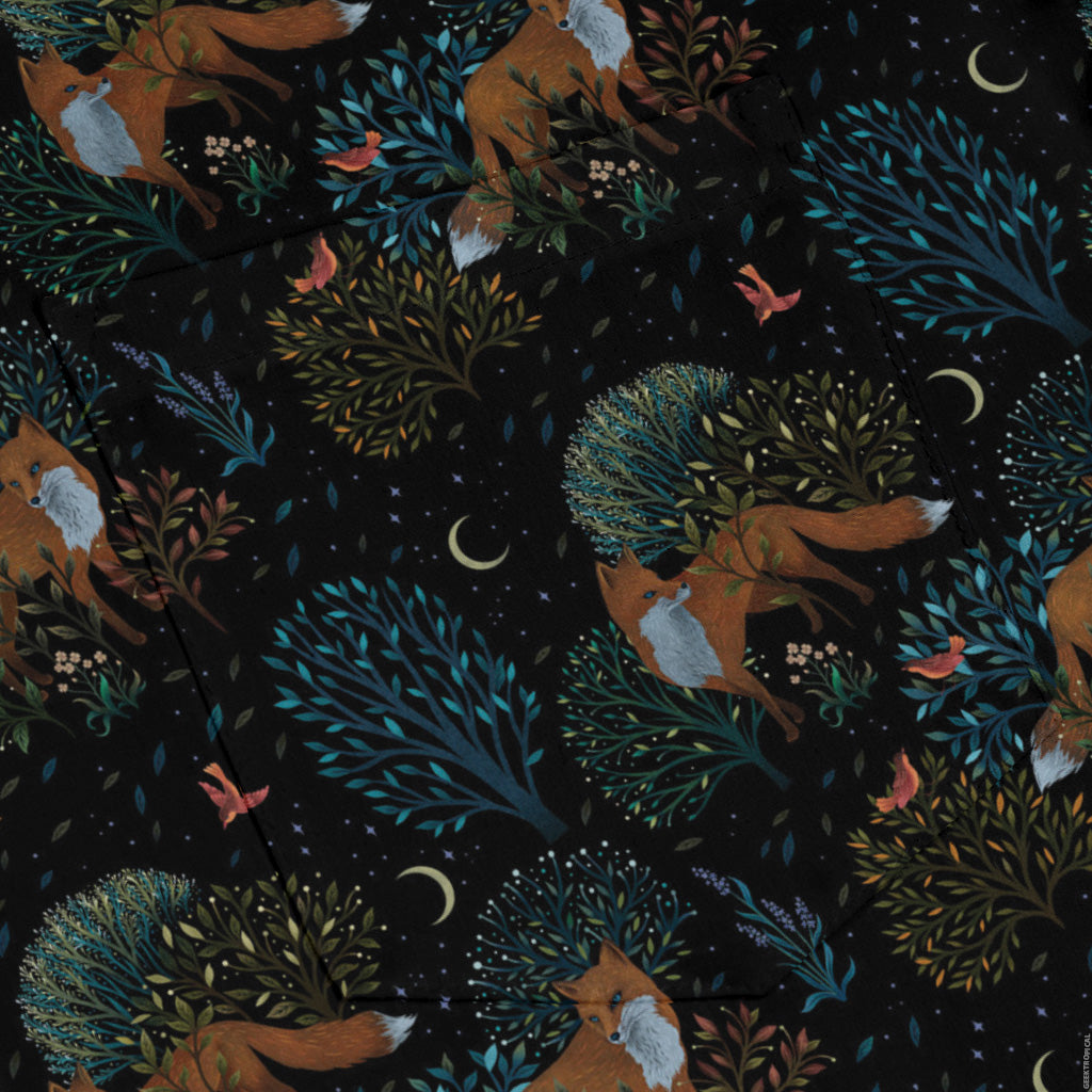 Forest Foxes Long Sleeve Button Up Shirt pocket