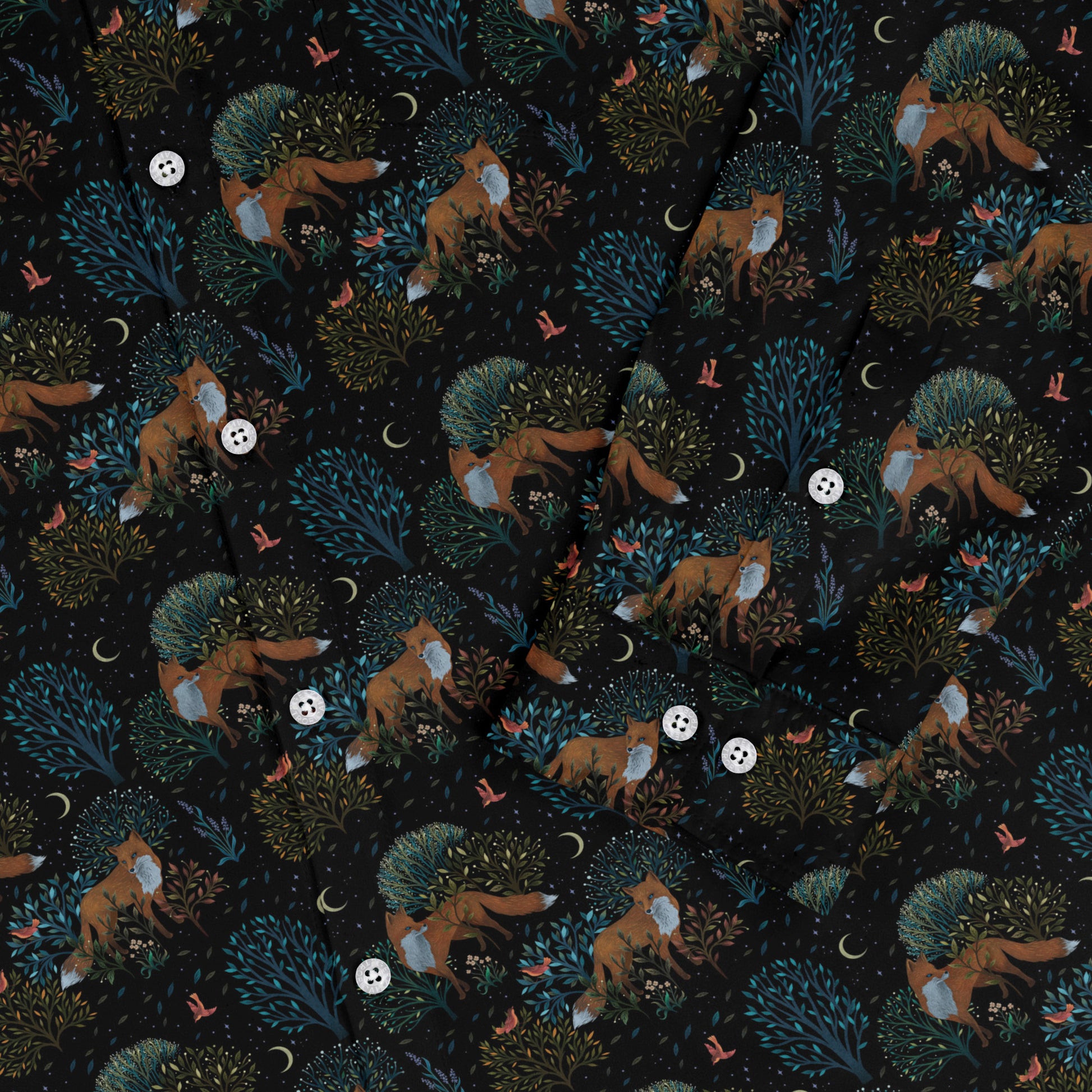 Forest Foxes Long Sleeve Button Up Shirt sleeve close