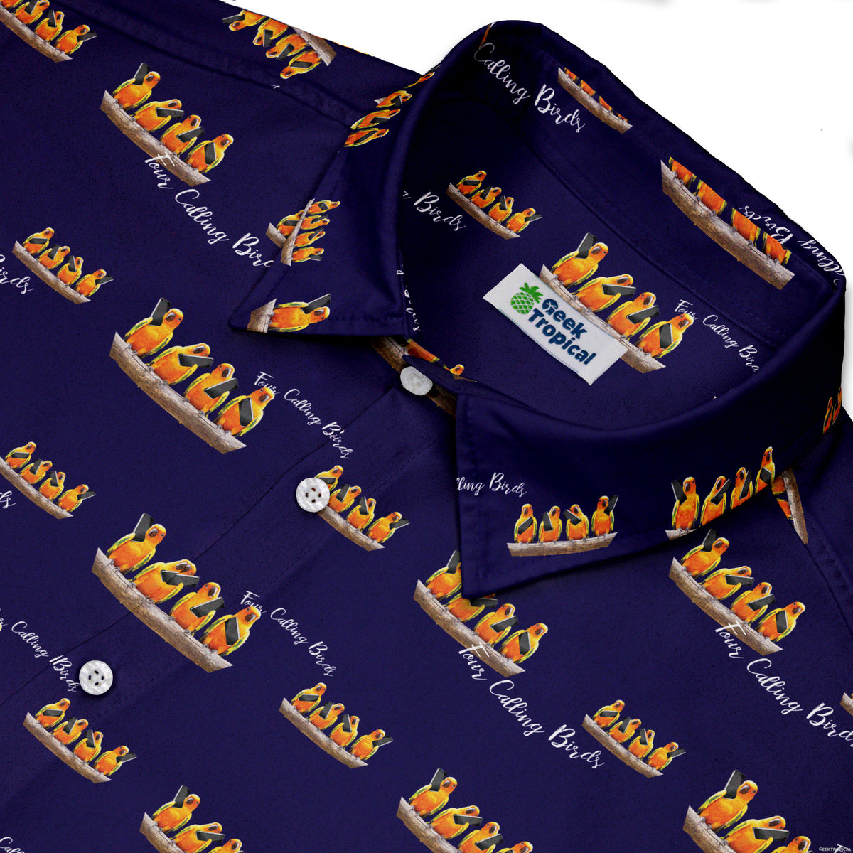 Four Calling Birds Button Up Shirt Neck