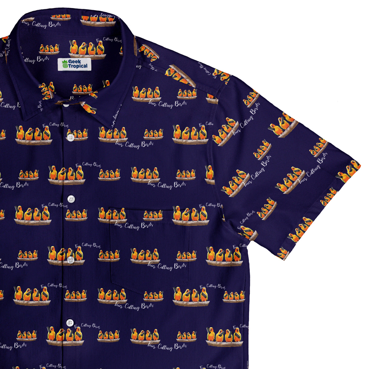 Four Calling Birds Button Up Shirt Top Corner