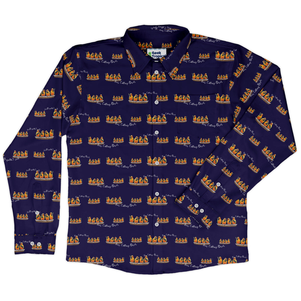 Four Calling Birds Long Sleeve Button Up Shirt front