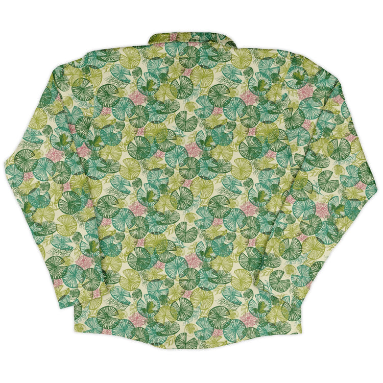 Frog Among Lilies Long Sleeve Button Up Shirt Geek Nerd 0925 adult sizing All Adult Button Up Shirts