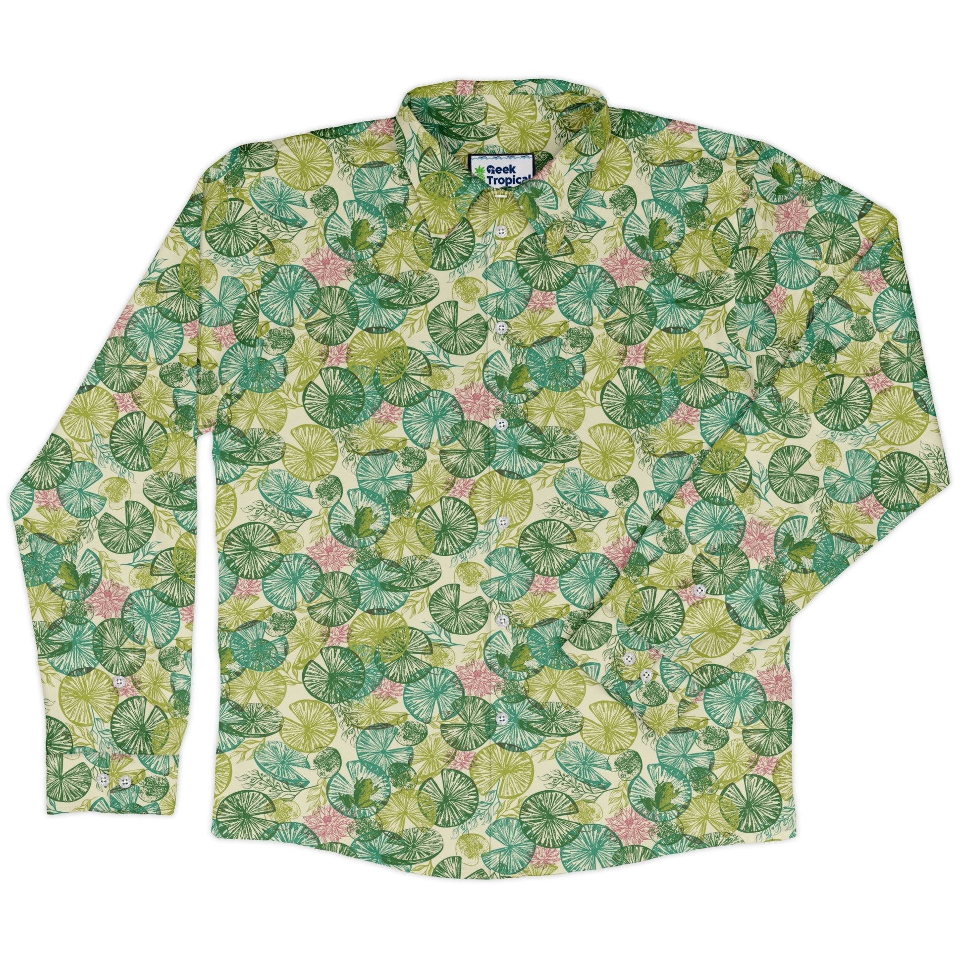 Frog Among Lilies Long Sleeve Button Up Shirt Geek Nerd 0925 adult sizing All Adult Button Up Shirts