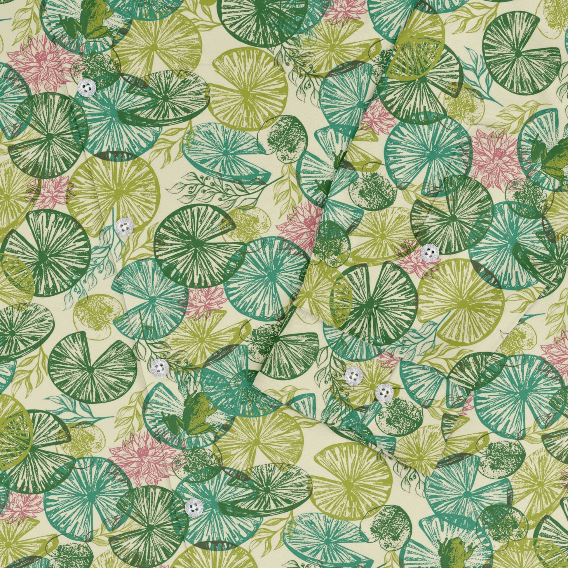 Frog Among Lilies Long Sleeve Button Up Shirt Geek Nerd 0925 adult sizing All Adult Button Up Shirts