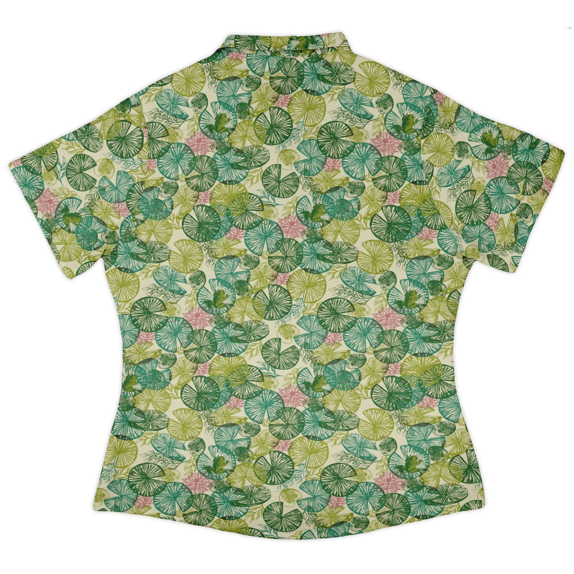 Frog Among Lilies Curvy Button Up Shirt Geek Nerd 0925 All Adult Button Up Shirts Animal Patterns