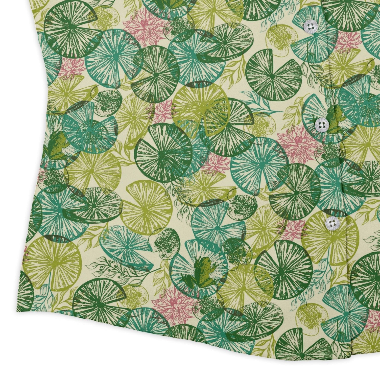 Frog Among Lilies Curvy Button Up Shirt Geek Nerd 0925 All Adult Button Up Shirts Animal Patterns