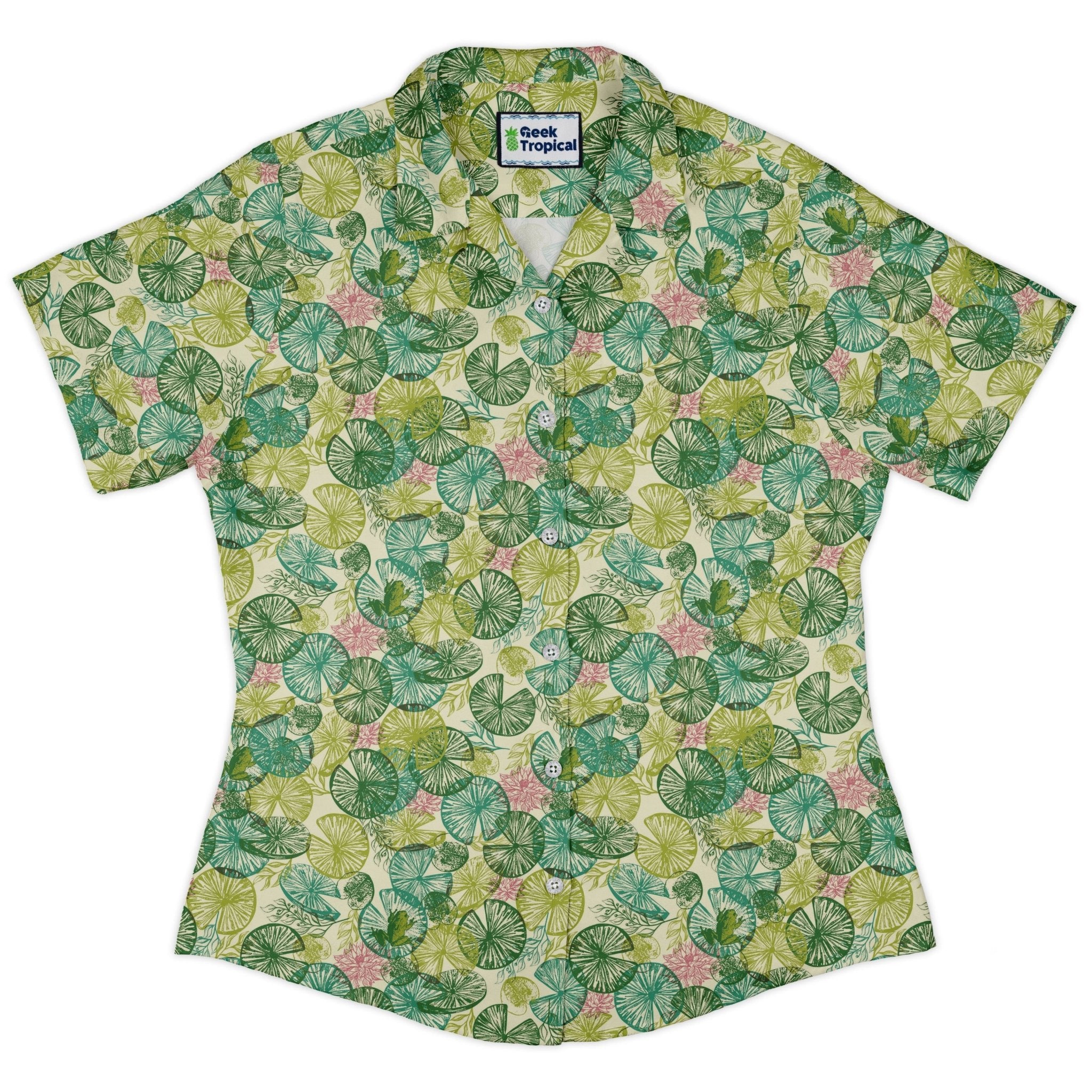 Frog Among Lilies Curvy Button Up Shirt Geek Nerd 0925 All Adult Button Up Shirts Animal Patterns