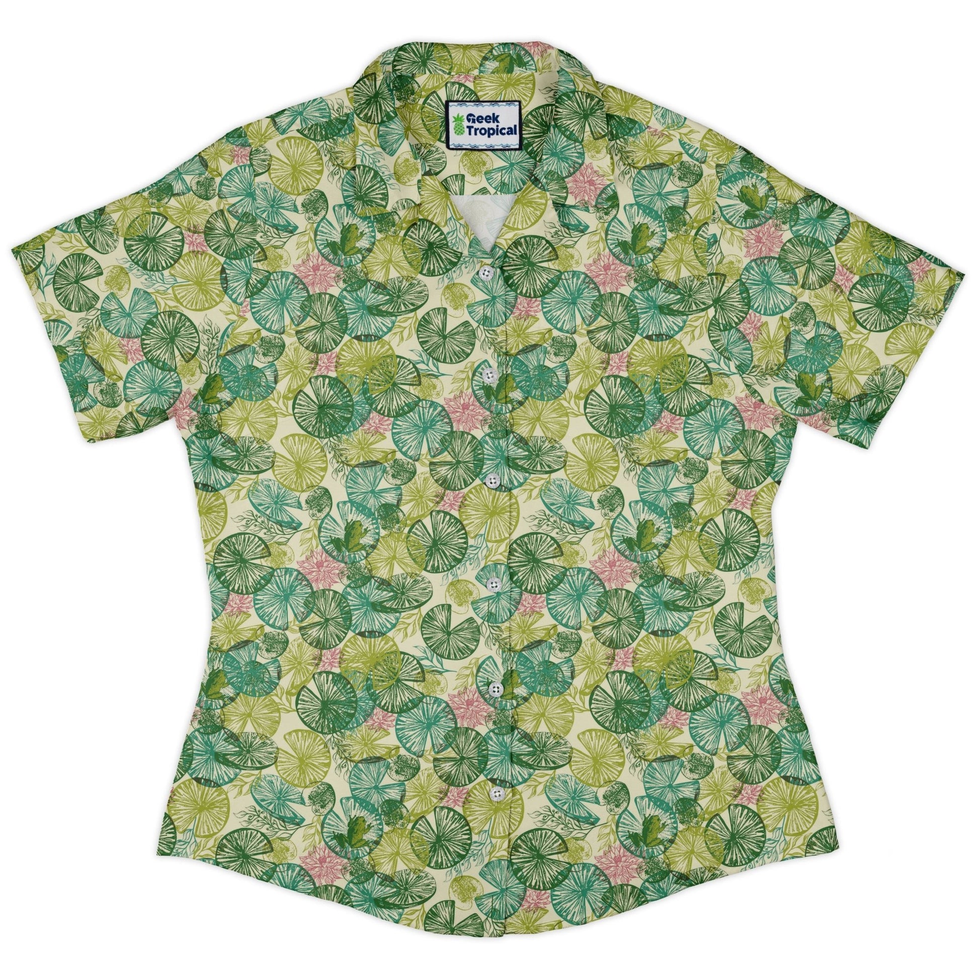 Frog Among Lilies Curvy Button Up Shirt Geek Nerd 0925 All Adult Button Up Shirts Animal Patterns