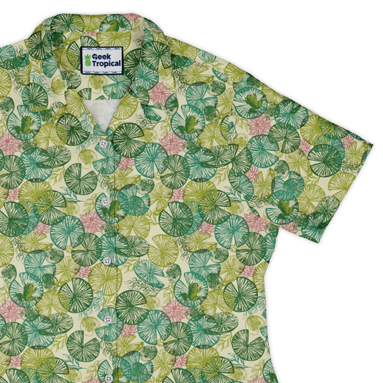 Frog Among Lilies Curvy Button Up Shirt Geek Nerd 0925 All Adult Button Up Shirts Animal Patterns
