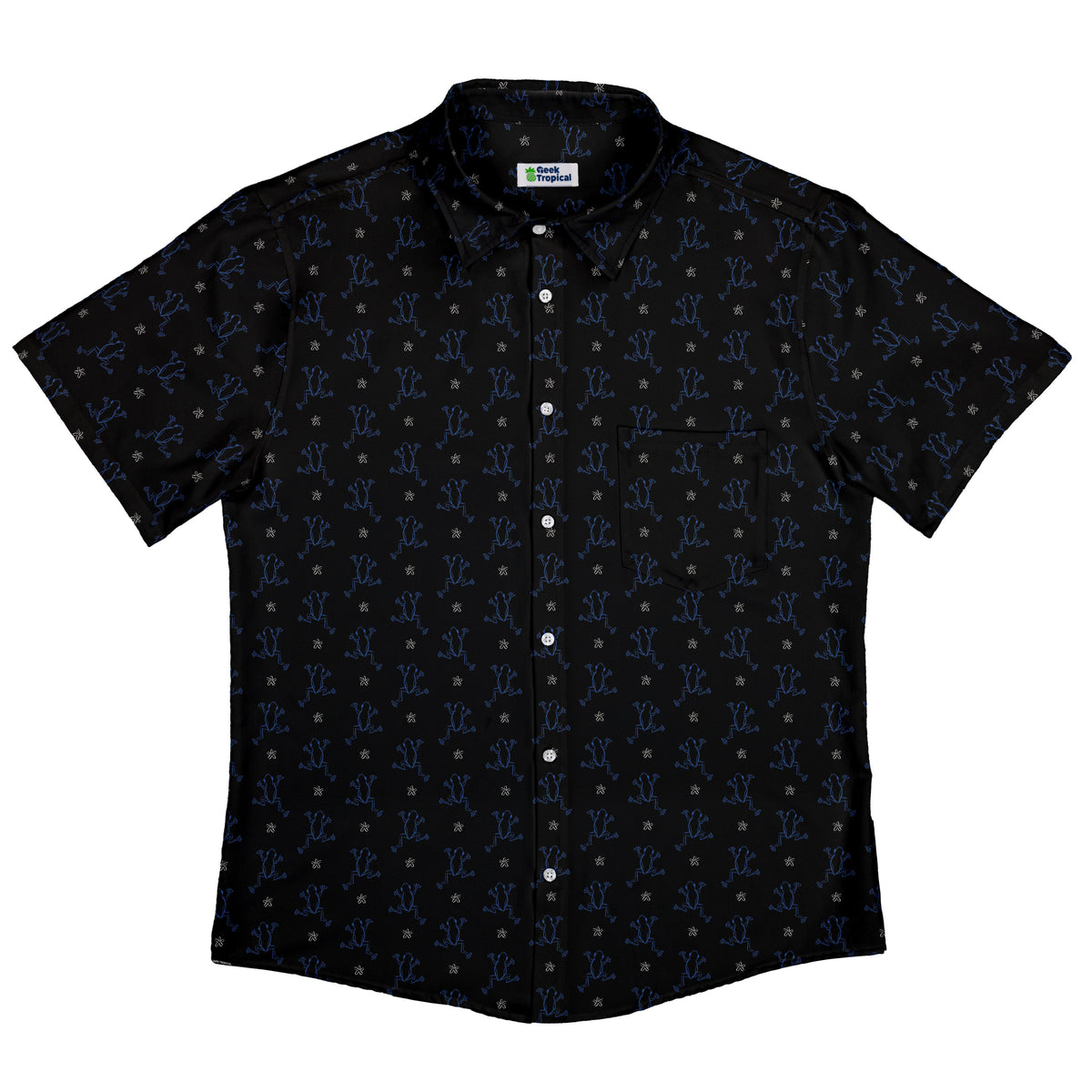 Frog Population Black Button Up Shirt Flat Front