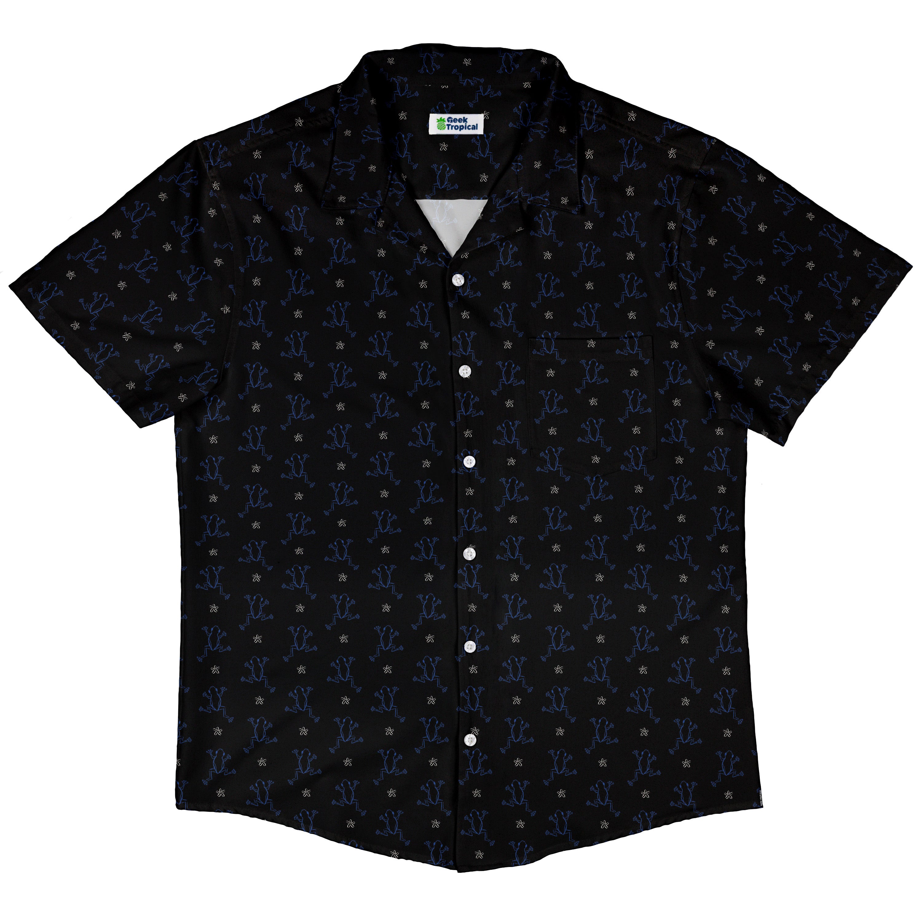 Frog Population Black Button Up Shirt Hawaiian Front