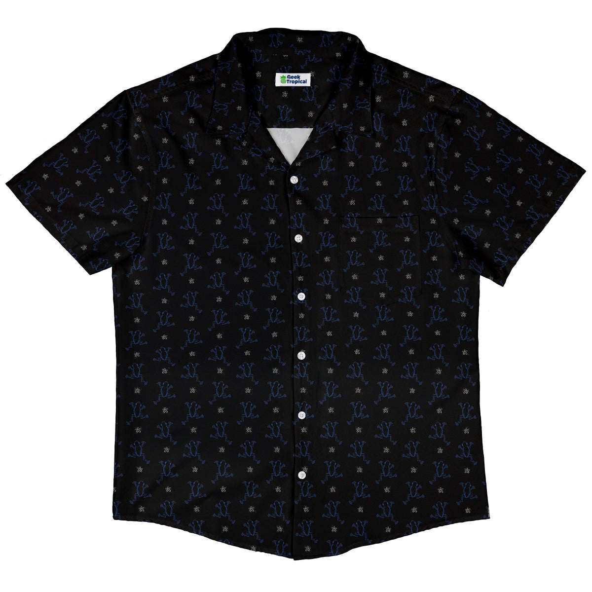Frog Population Black Button Up Shirt Hawaiian Front