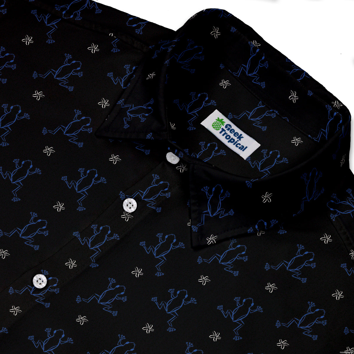 Frog Population Black Button Up Shirt Neck