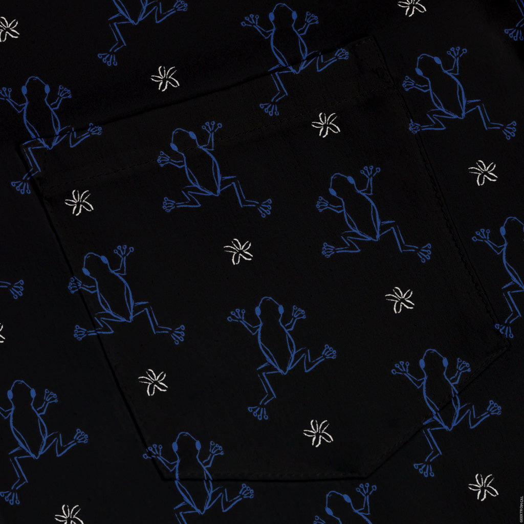 Frog Population Black Button Up Shirt Pocket