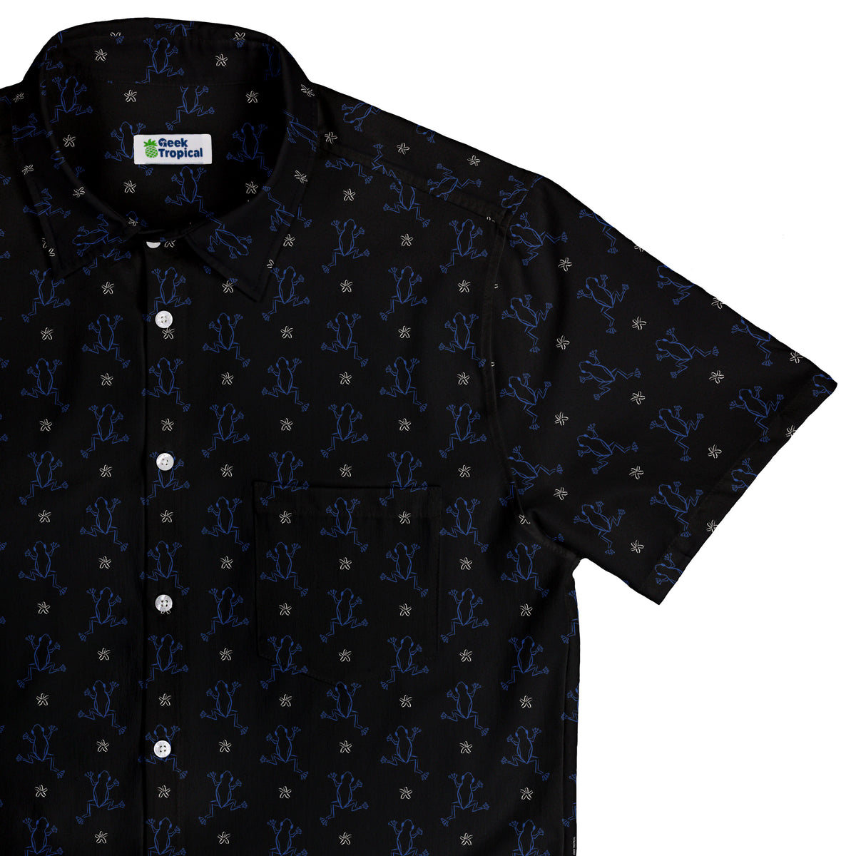 Frog Population Black Button Up Shirt Top Corner