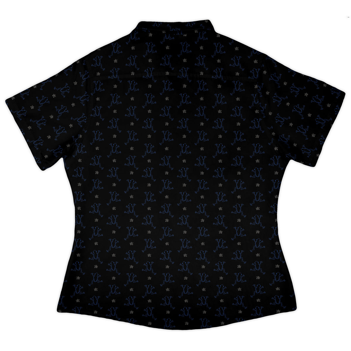 Frog Population Black Curvy Button Up Shirt womens back