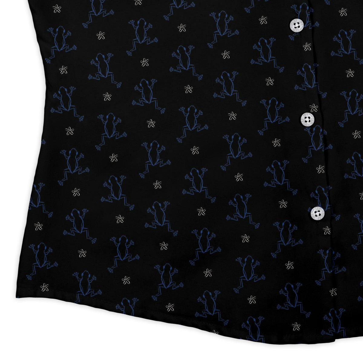 Frog Population Black Curvy Button Up Shirt womens corner