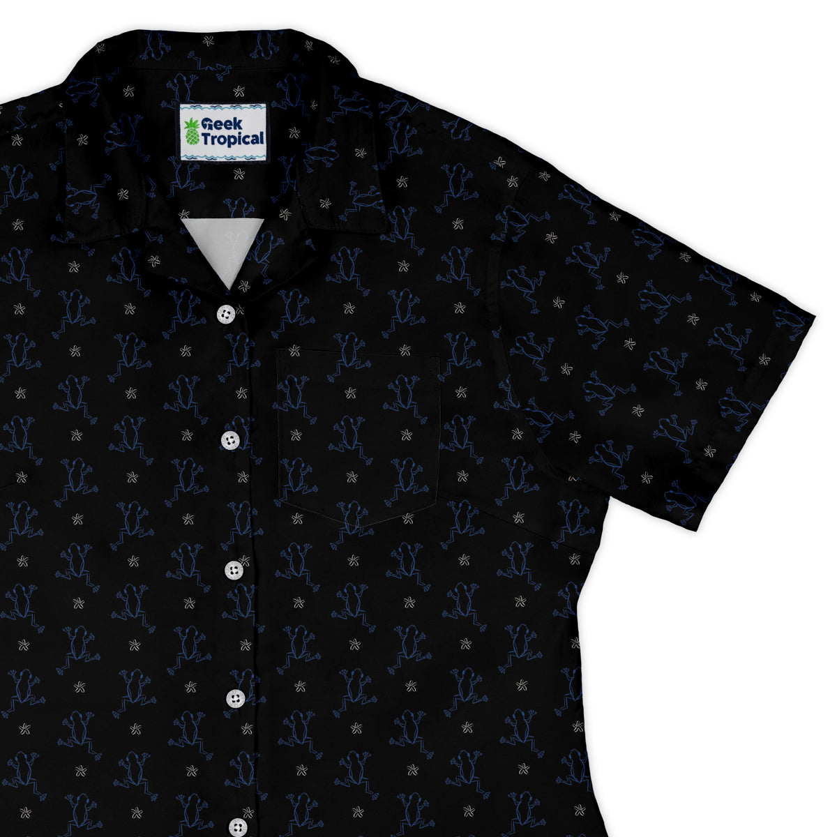 Frog Population Black Curvy Button Up Shirt womens top right