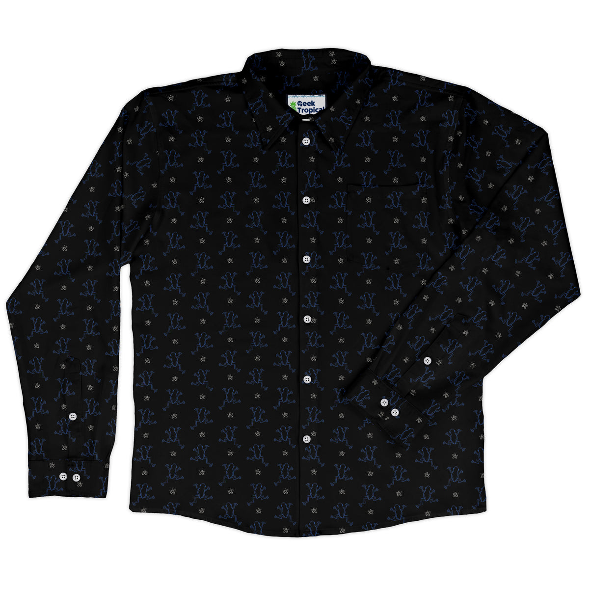 Frog Population Black Long Sleeve Button Up Shirt front