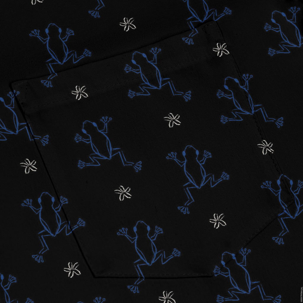 Frog Population Black Long Sleeve Button Up Shirt pocket