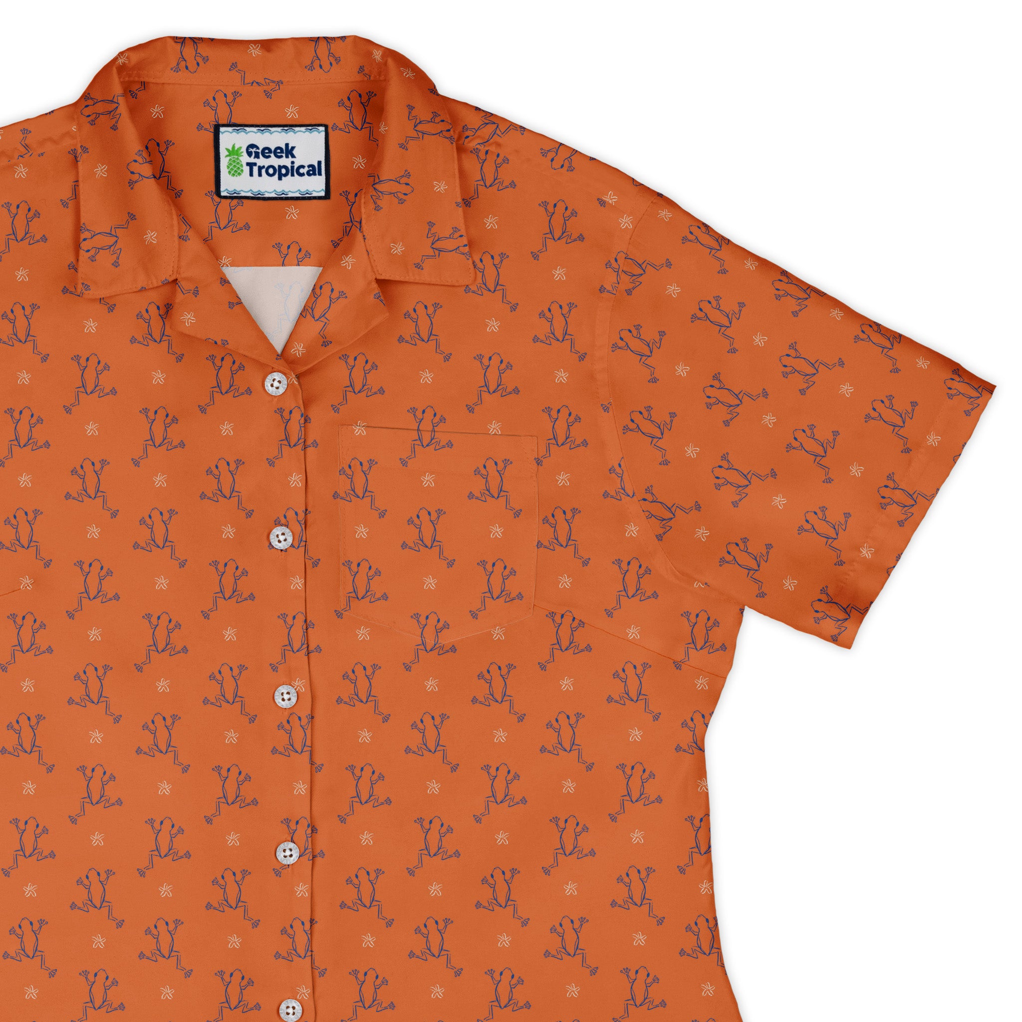 Frog Population Curvy Button Up Shirt womens top right