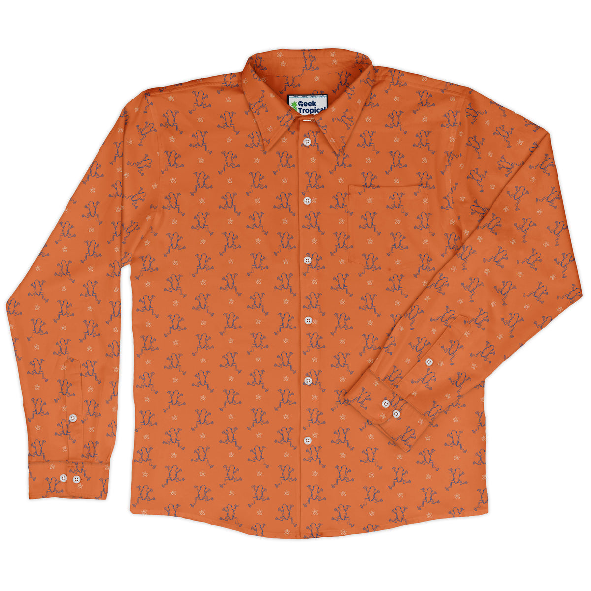 Frog Population Long Sleeve Button Up Shirt front