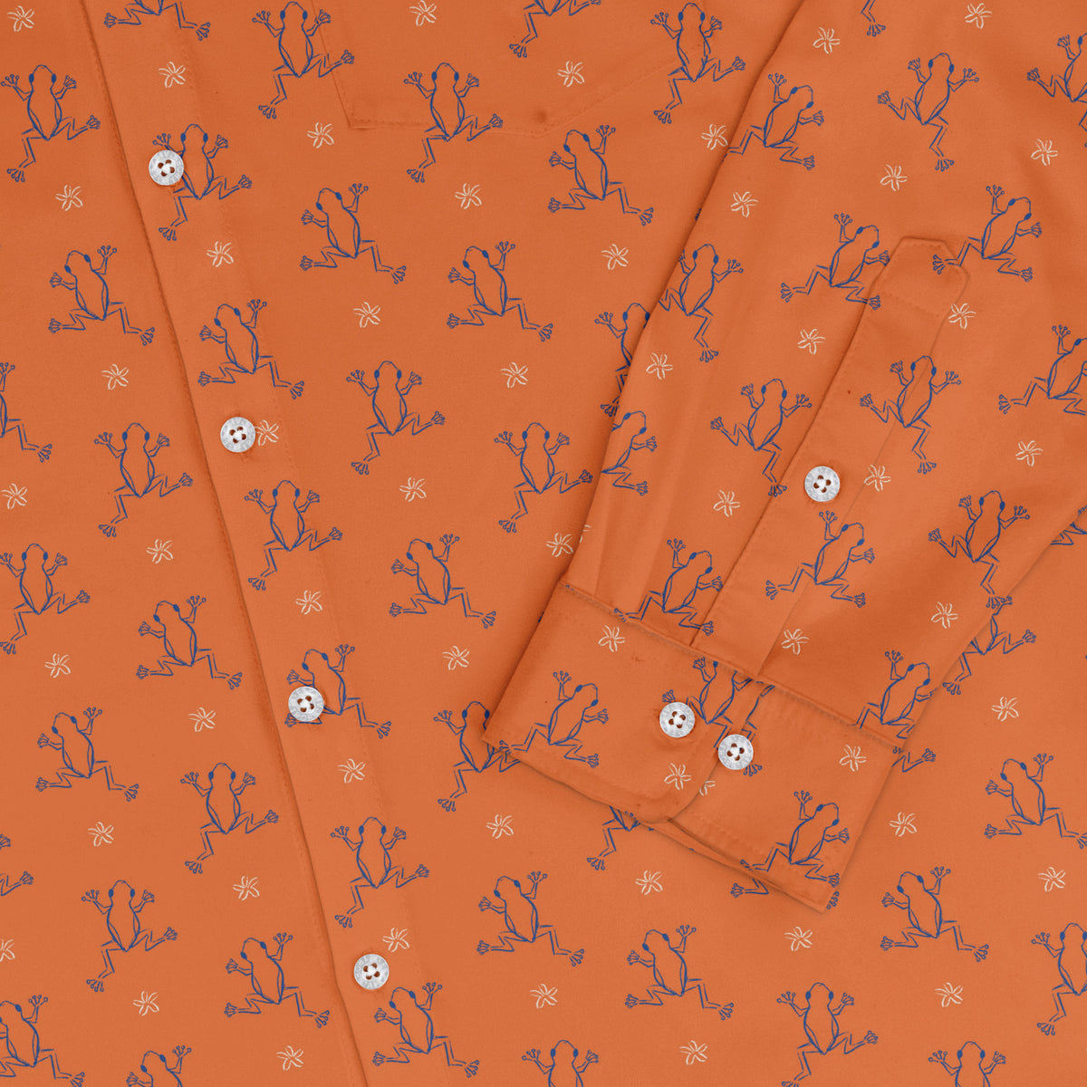 Frog Population Long Sleeve Button Up Shirt sleeve close