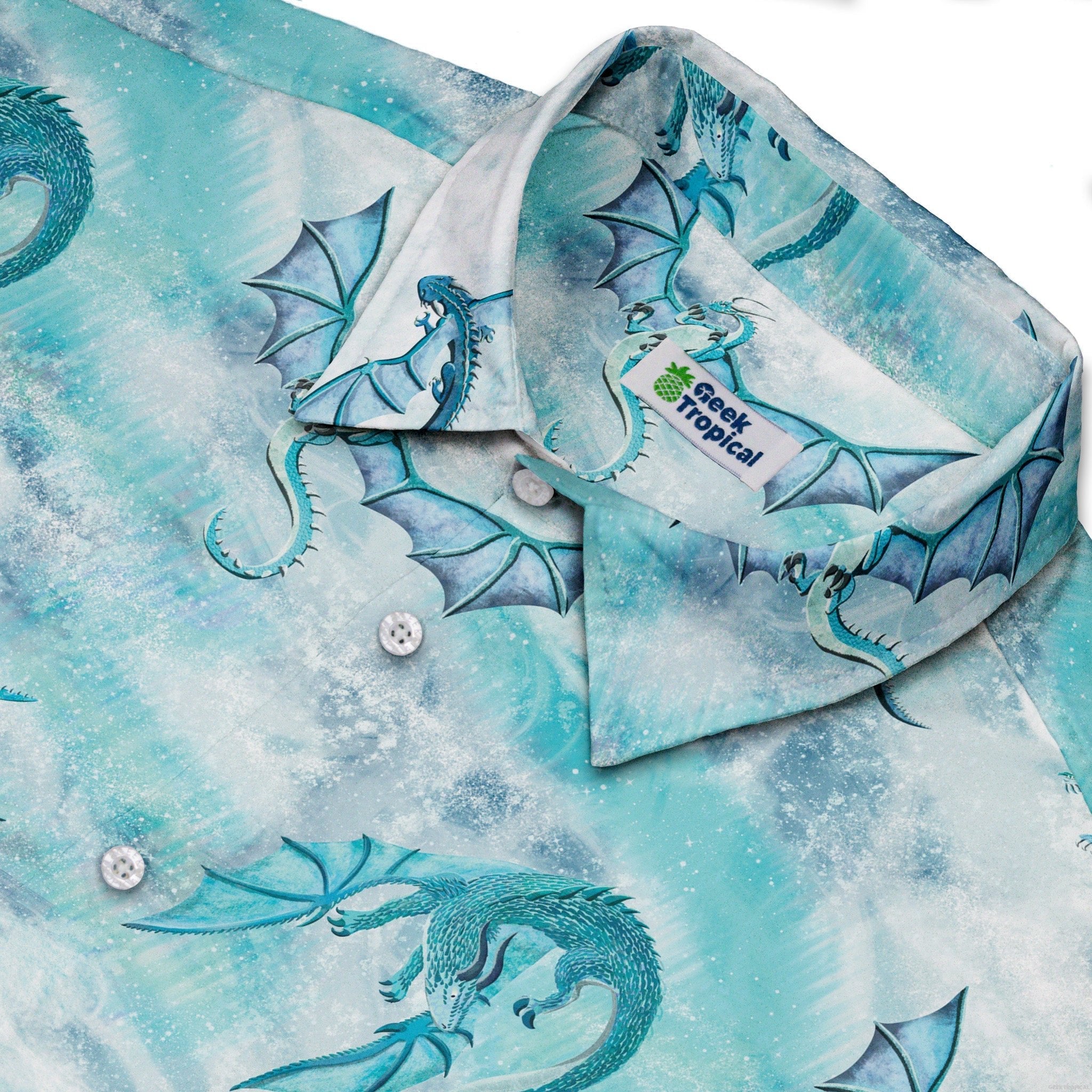 Frost Dragons Button Up Shirt Geek Nerd adult sizing Christmas Print Designs by Nathan