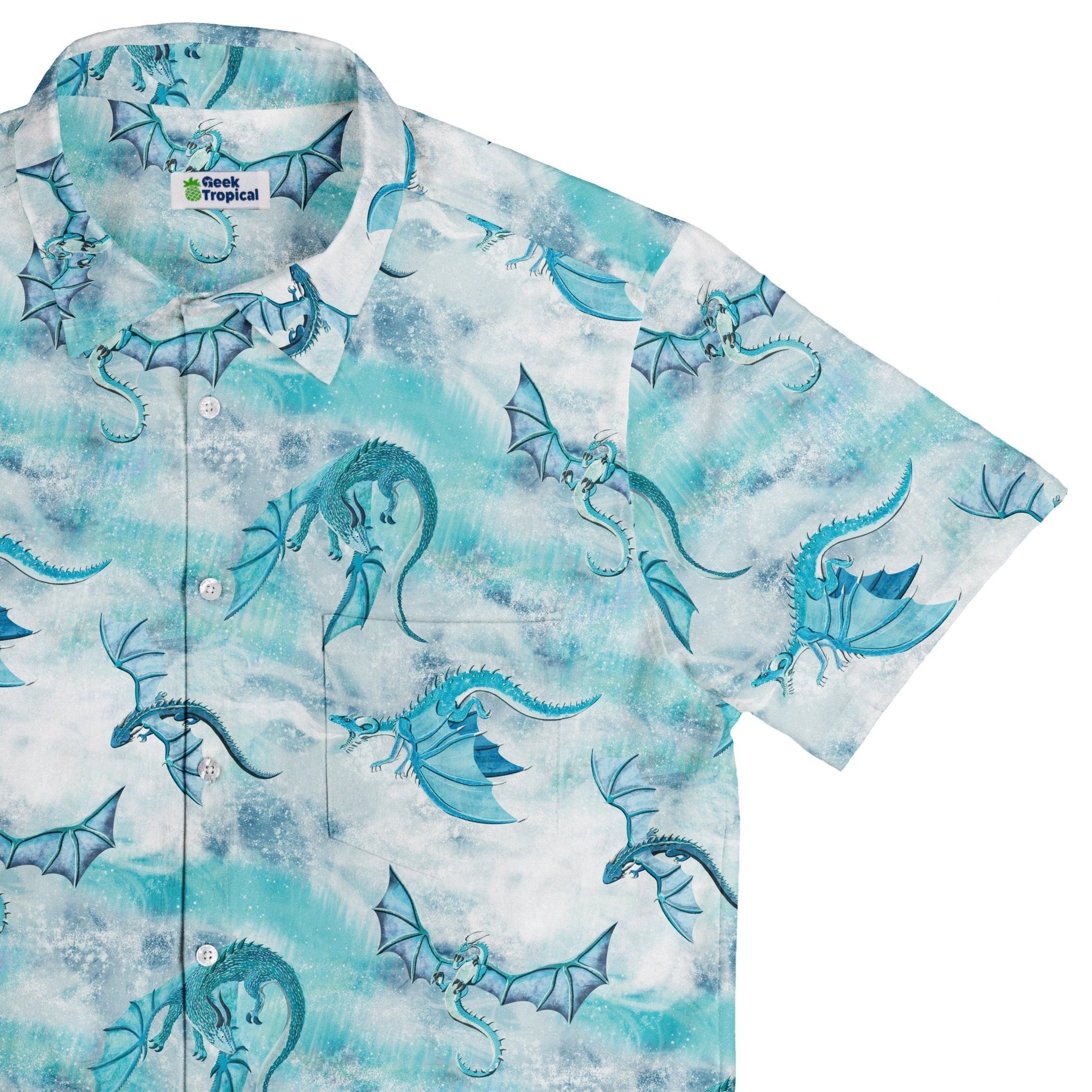 Frost Dragons Button Up Shirt Geek Nerd adult sizing Christmas Print Designs by Nathan