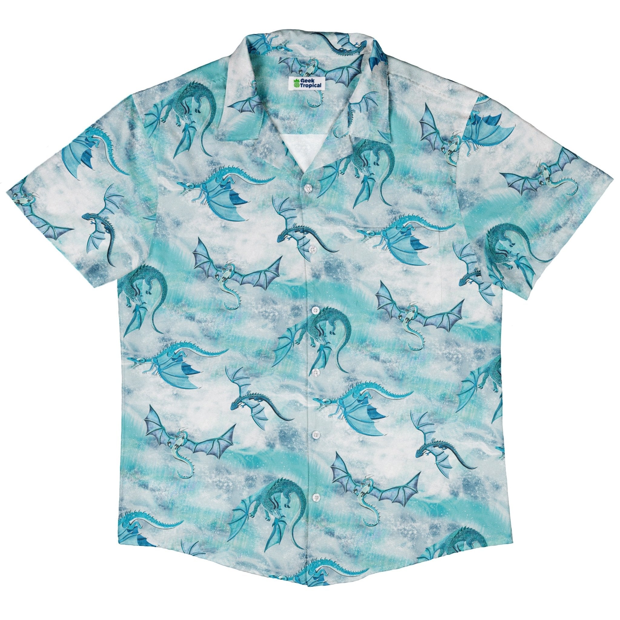 Frost Dragons Button Up Shirt Geek Nerd adult sizing Christmas Print Designs by Nathan