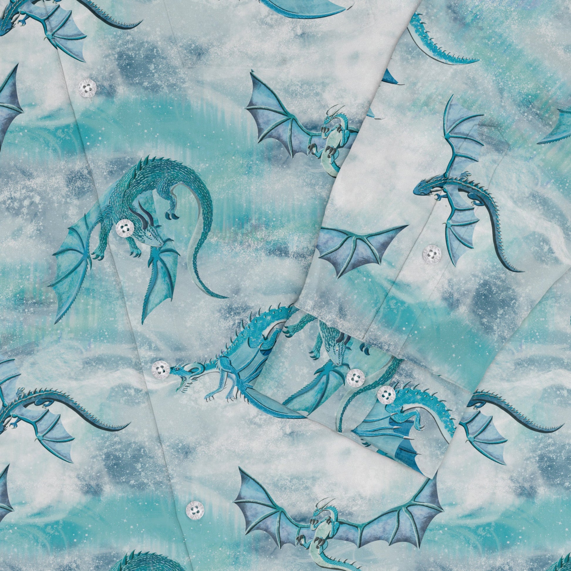 Frost Dragons Long Sleeve Button Up Shirt Geek Nerd adult sizing Christmas Print Designs by Nathan