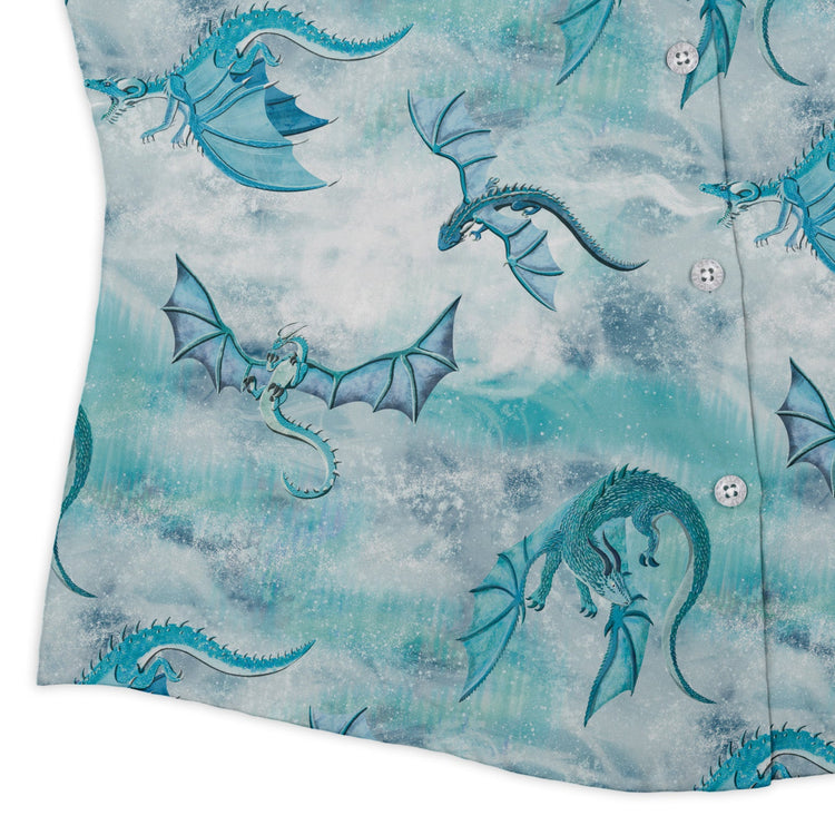 Frost Dragons Curvy Button Up Shirt Geek Nerd Christmas Print Designs by Nathan Fantasy Prints