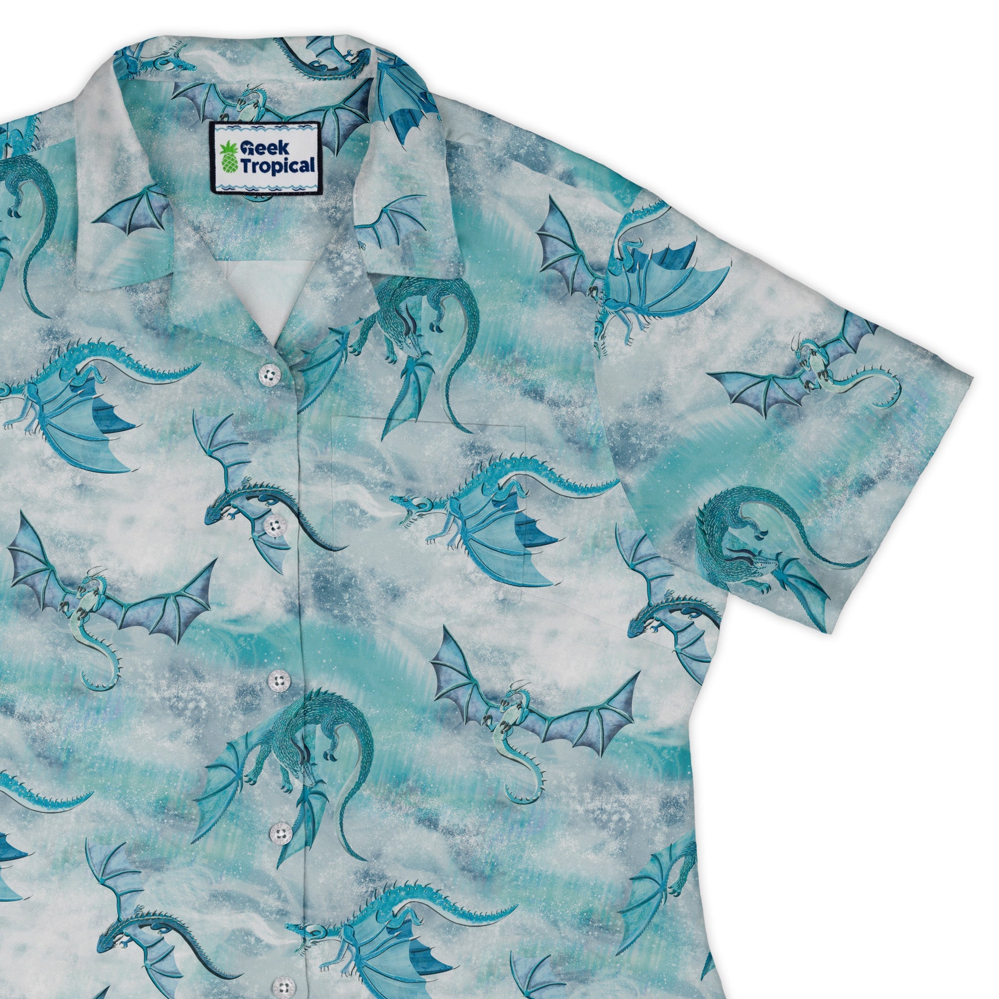 Frost Dragons Curvy Button Up Shirt Geek Nerd Christmas Print Designs by Nathan Fantasy Prints