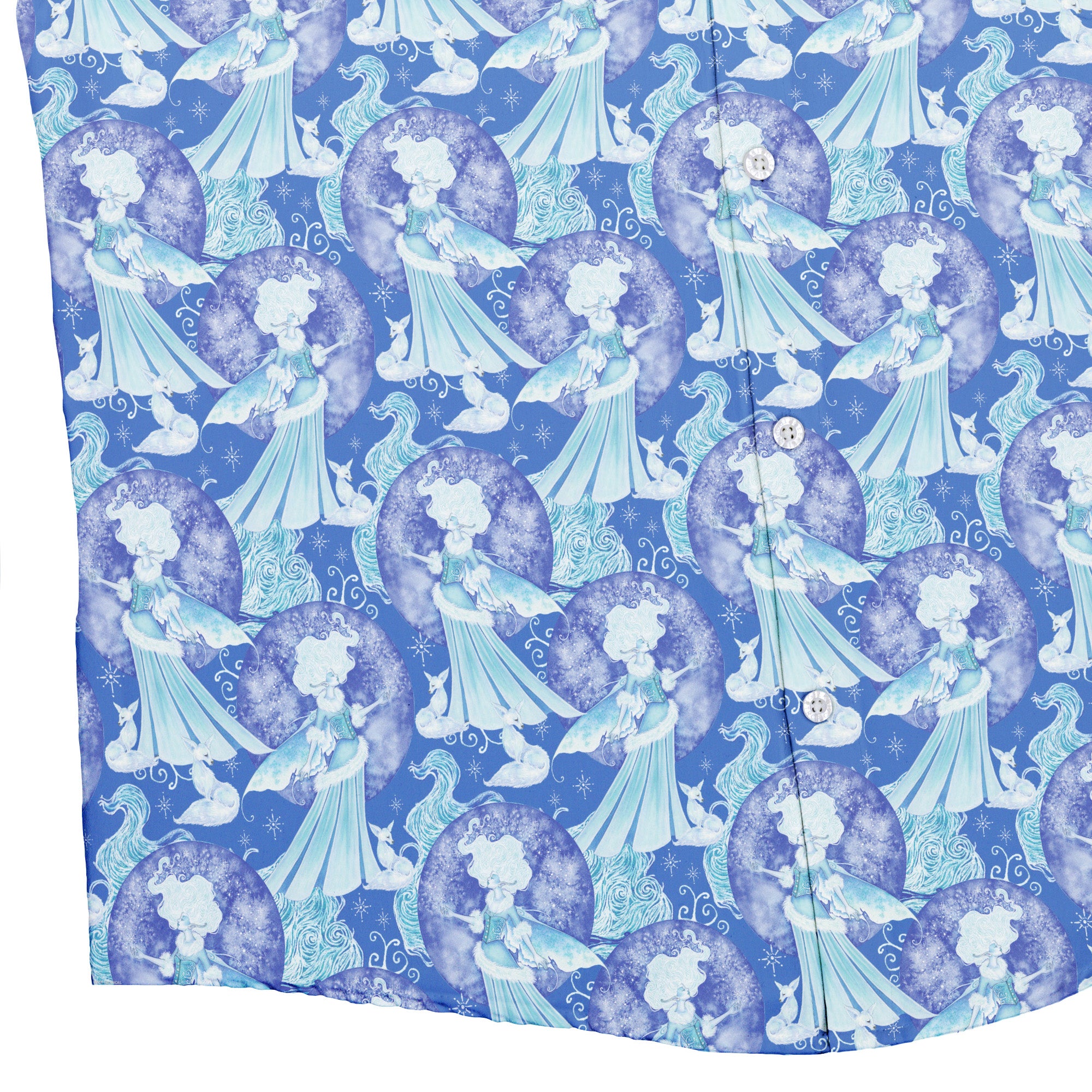 Frost Queen Silver Fox Button Up Shirt Bottom Corner