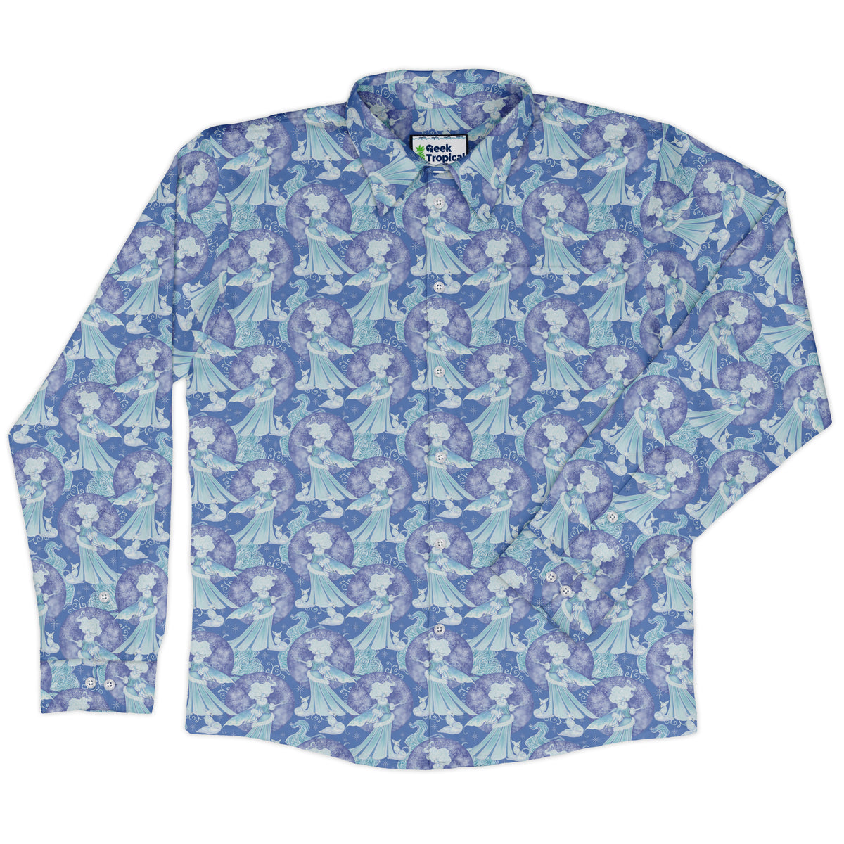 Frost Queen Silver Fox Long Sleeve Button Up Shirt front
