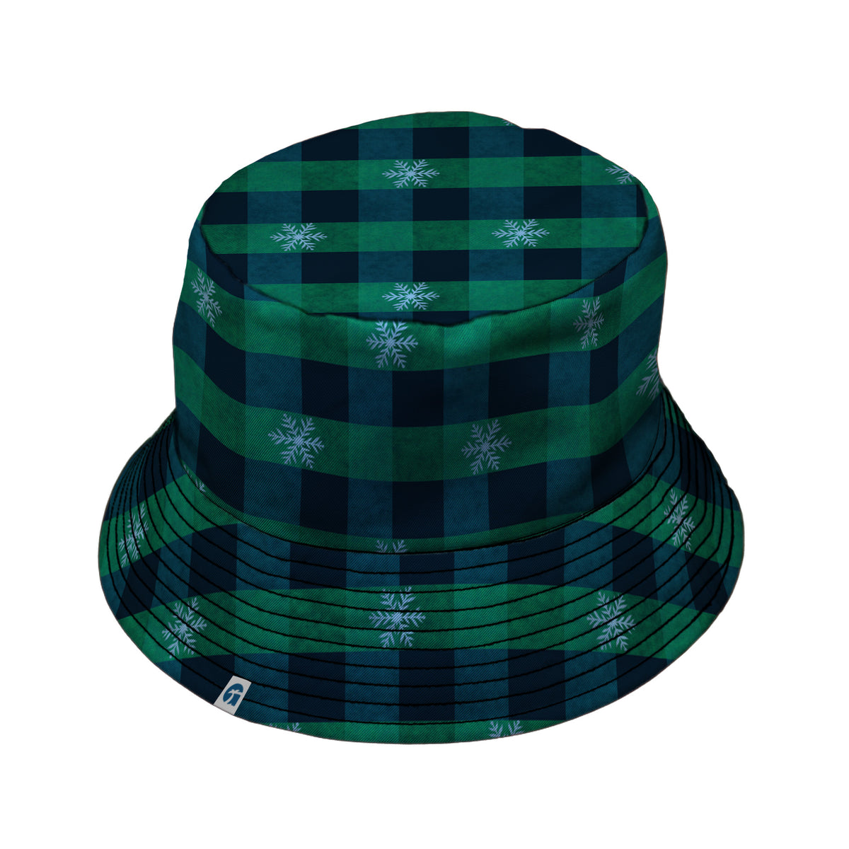 Frosted Green Plaid Bucket Hat Black Stitching