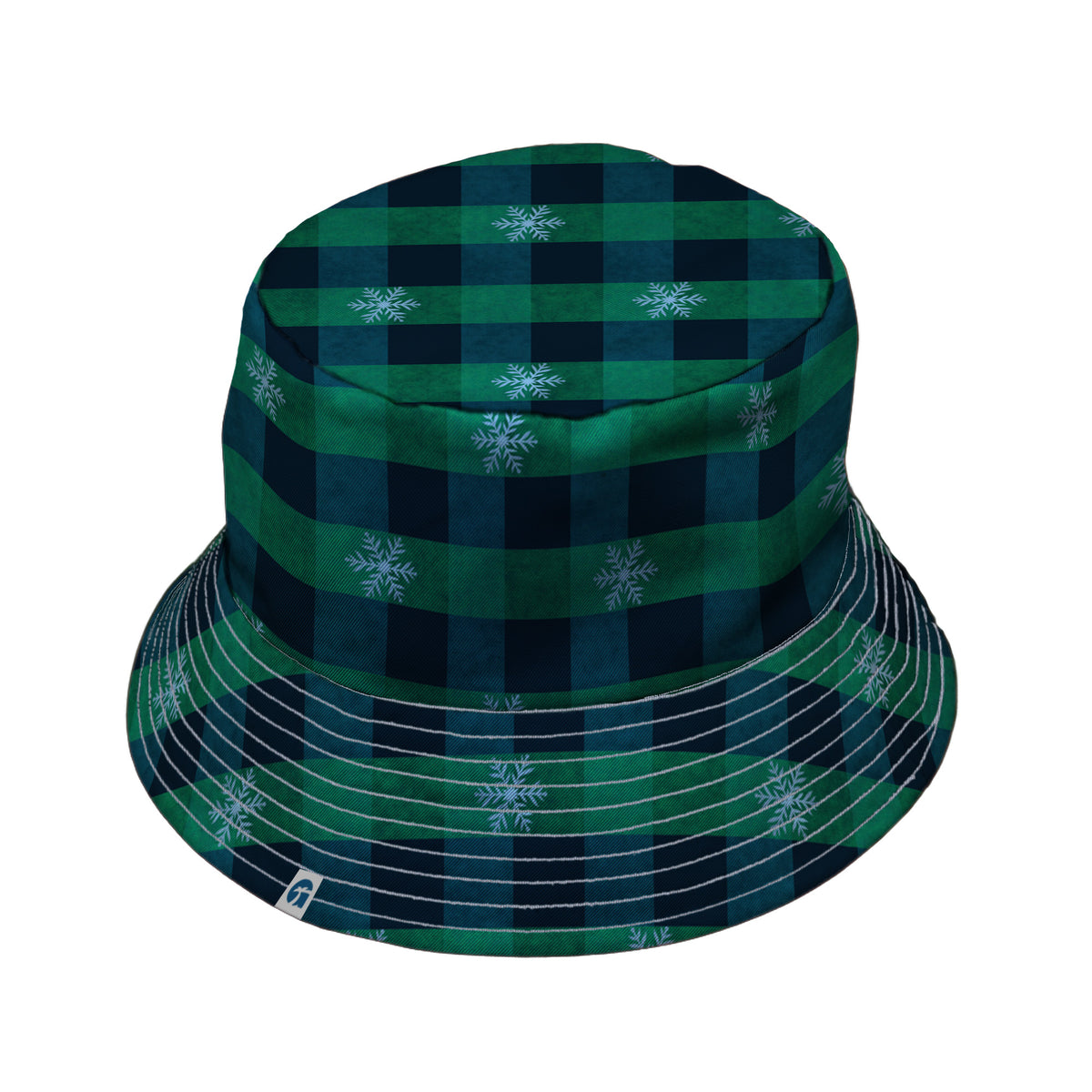 Frosted Green Plaid Bucket Hat Gray Stitching