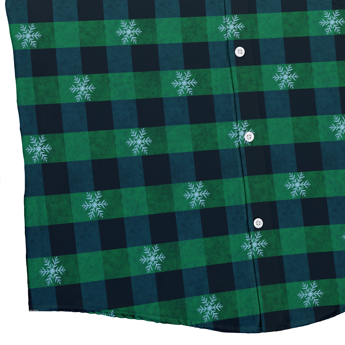 Frosted Green Plaid Button Up Shirt Bottom Corner