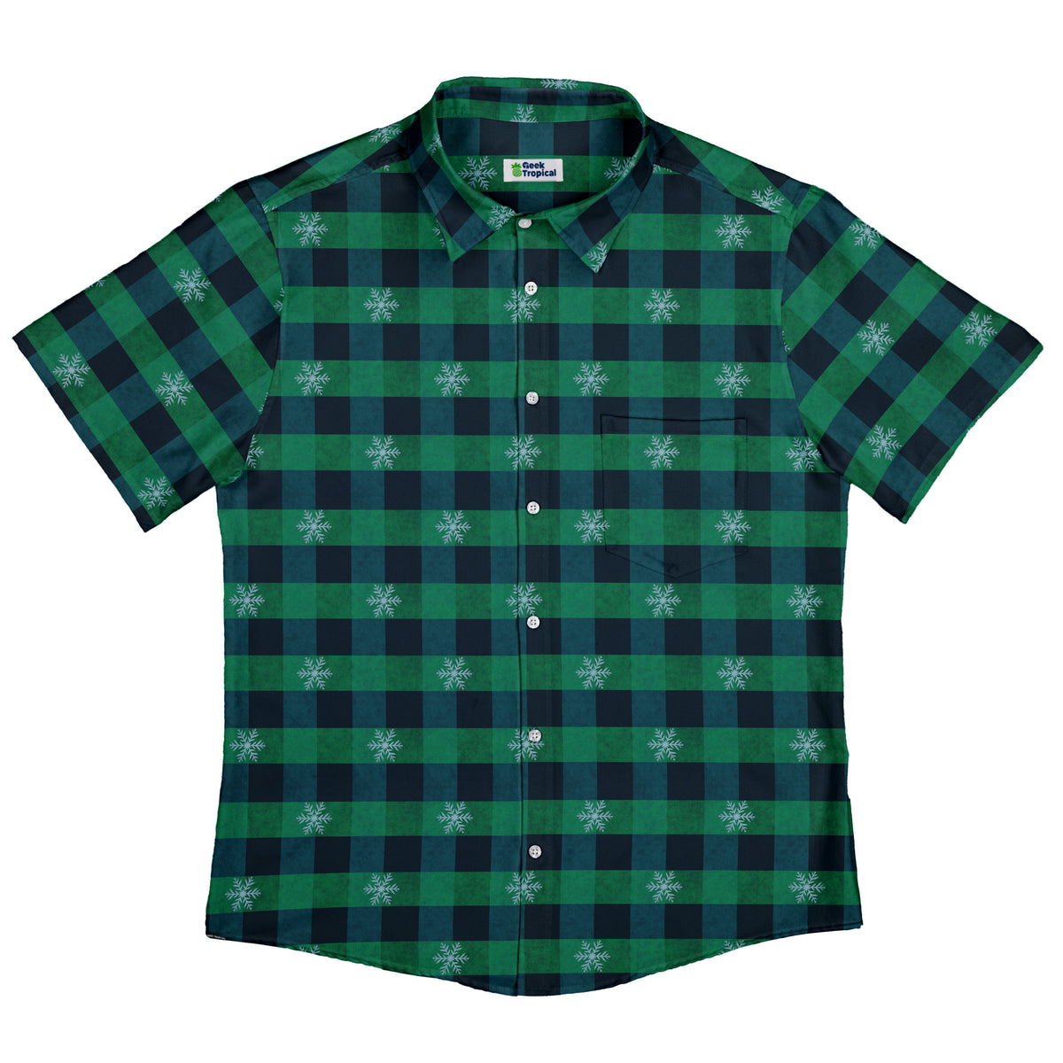 Frosted Green Plaid Button Up Shirt Flat Front