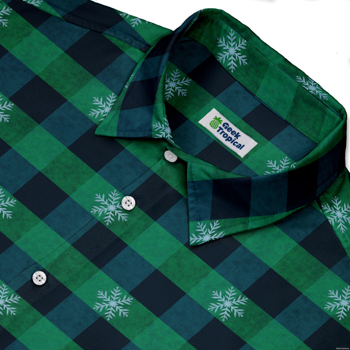 Frosted Green Plaid Button Up Shirt Neck