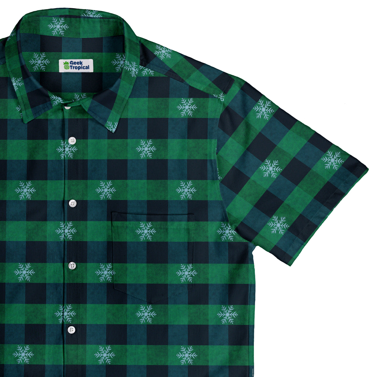 Frosted Green Plaid Button Up Shirt Top Corner