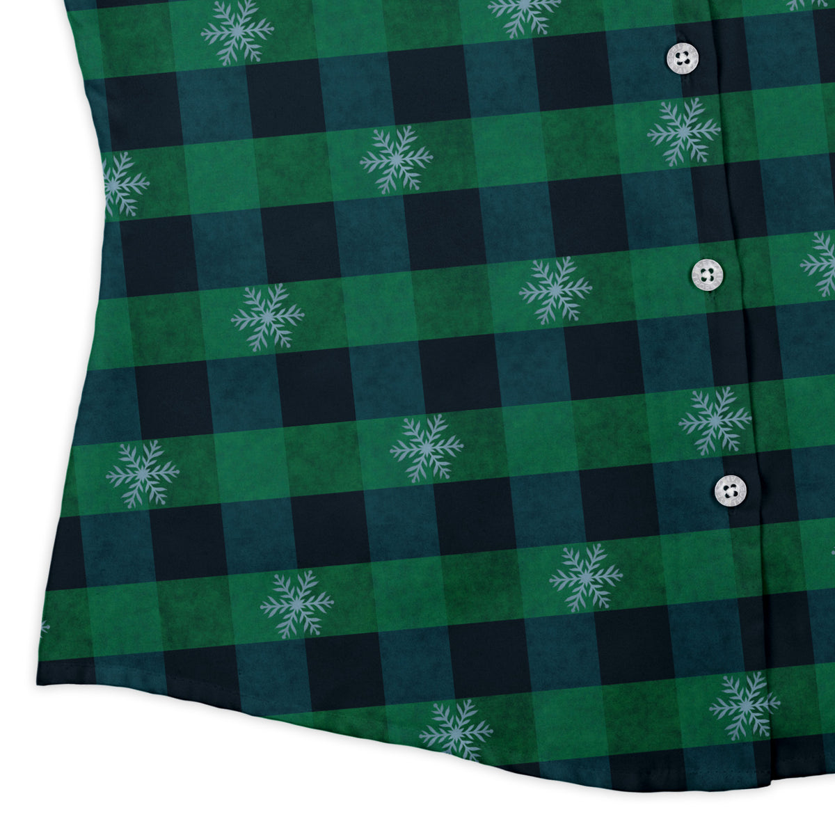 Frosted Green Plaid Curvy Button Up Shirt womens corner