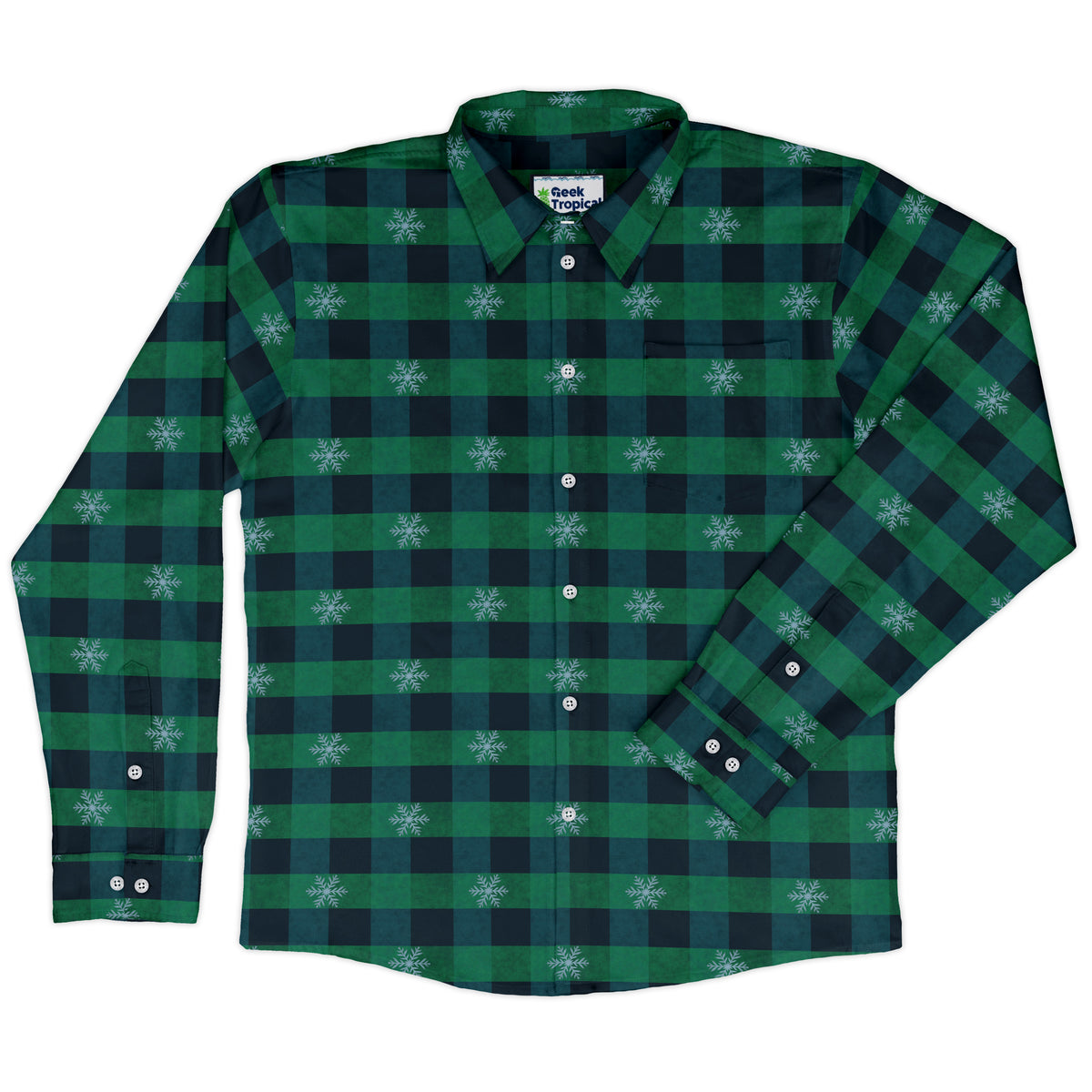 Frosted Green Plaid Long Sleeve Button Up Shirt front