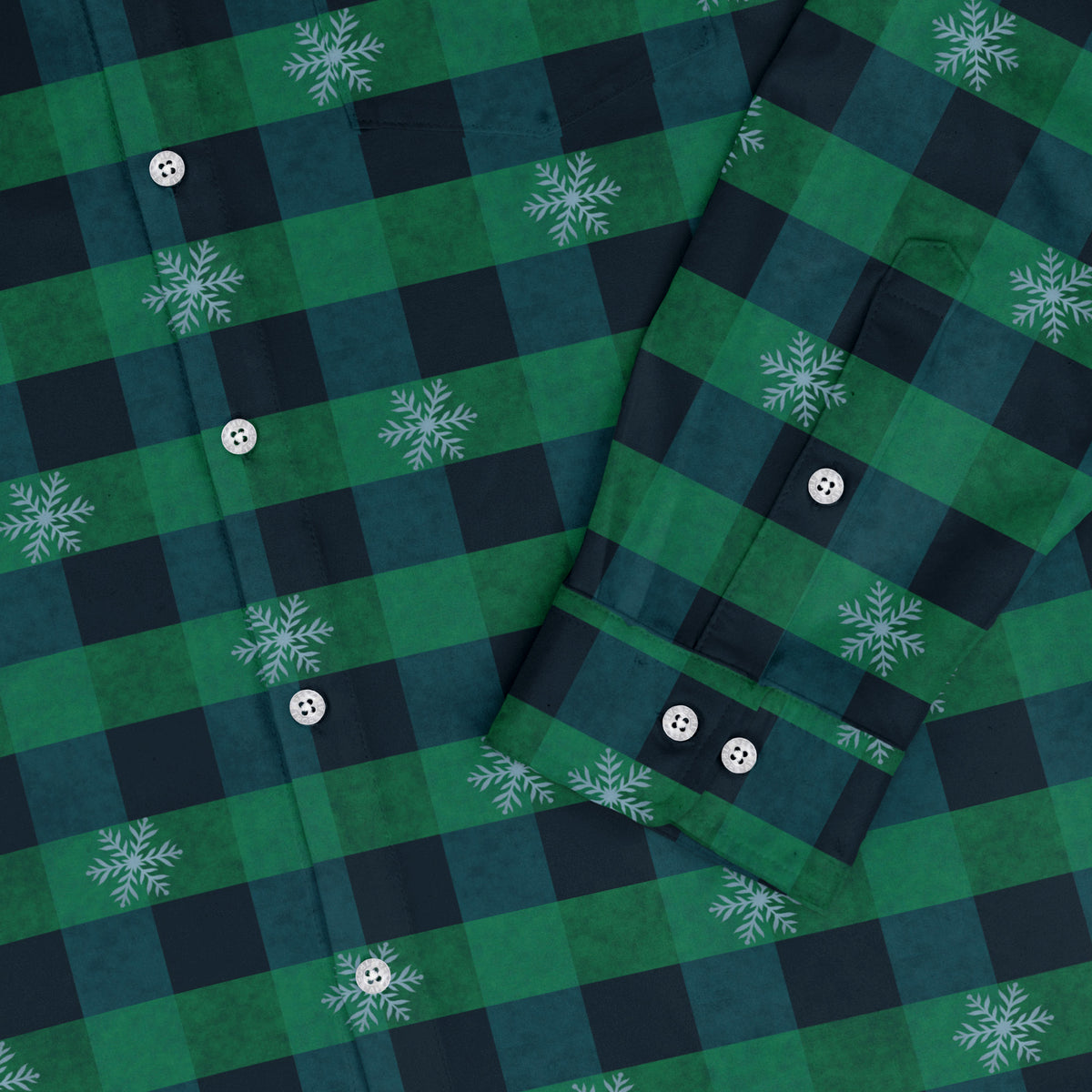 Frosted Green Plaid Long Sleeve Button Up Shirt sleeve close