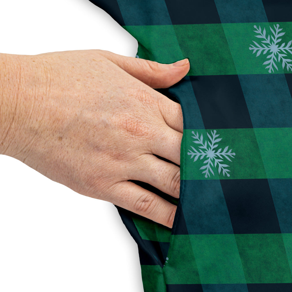 Frosted Green Plaid Sleeveless Dress Pocket