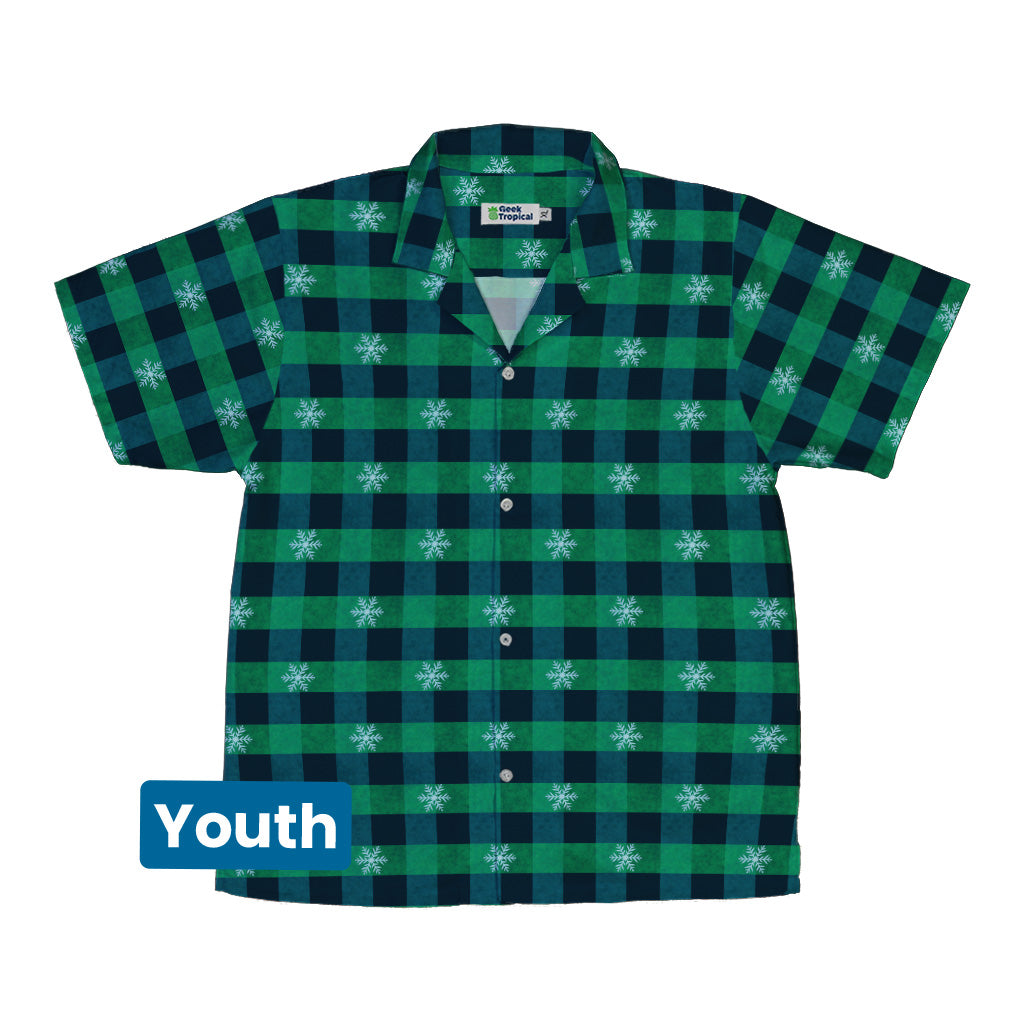 Frosted Green Plaid Youth Hawaiian Shirt Front