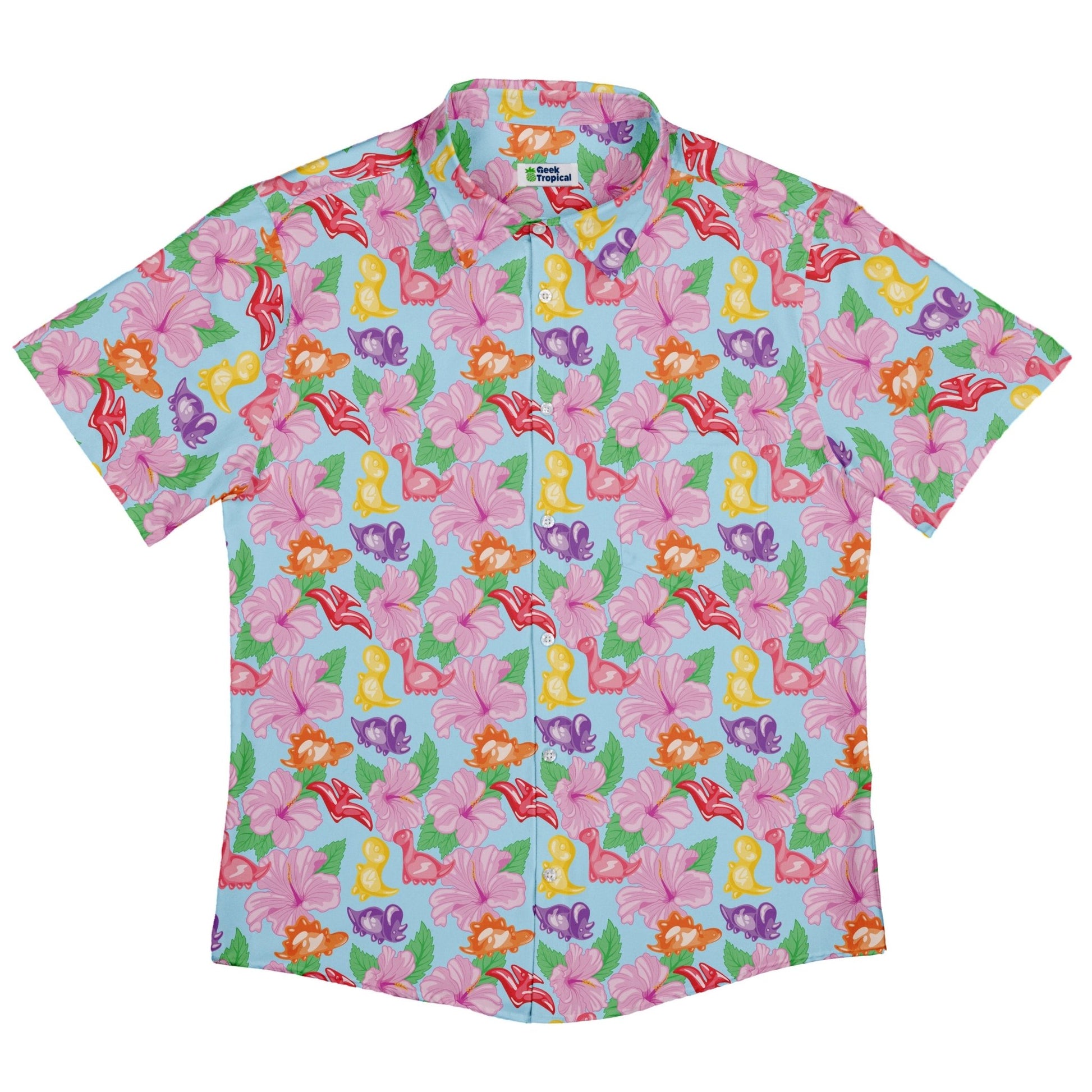 Fruit Snack Dinos Button Up Shirt Geek Nerd 0925 adult sizing All Adult Button Up Shirts