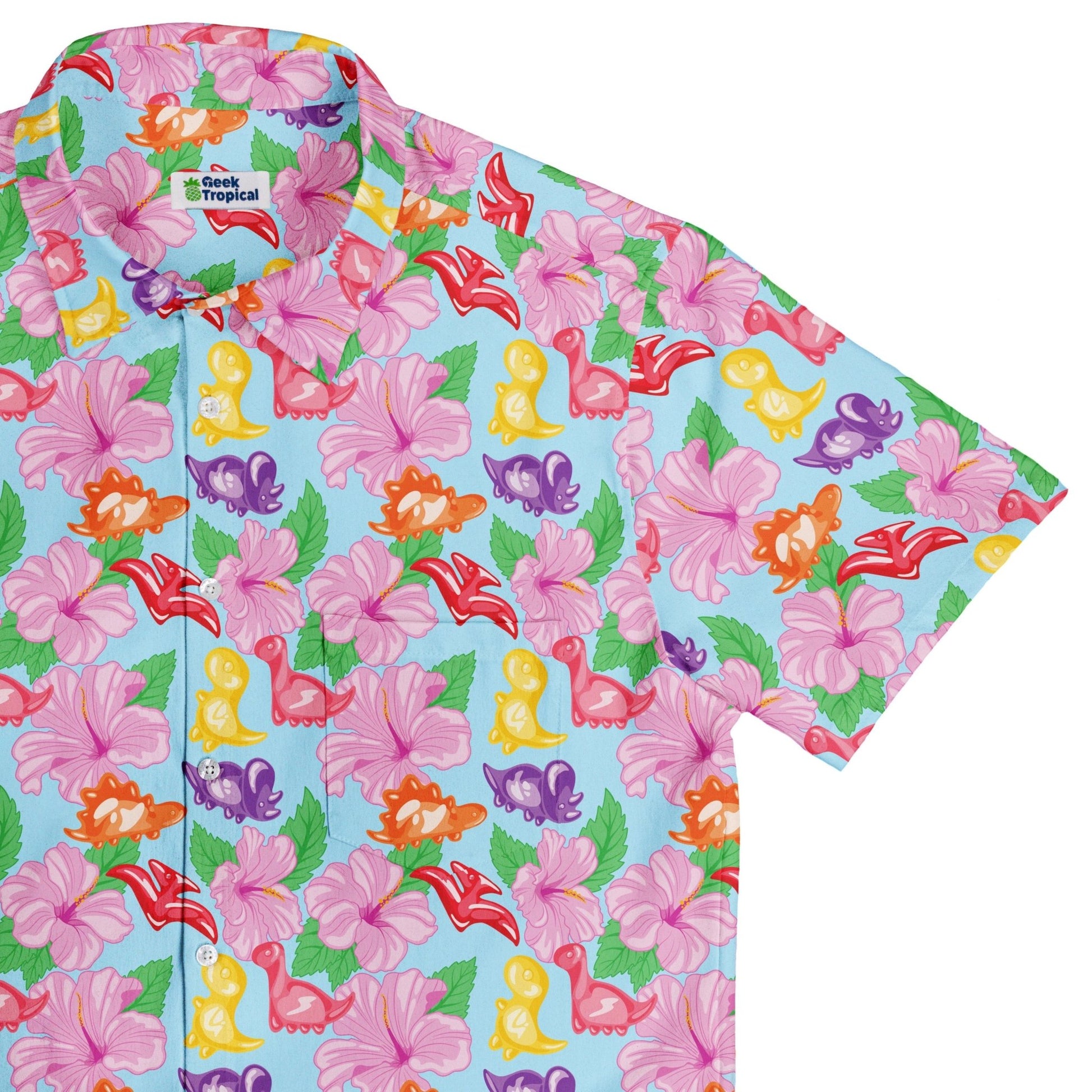 Fruit Snack Dinos Button Up Shirt Geek Nerd 0925 adult sizing All Adult Button Up Shirts