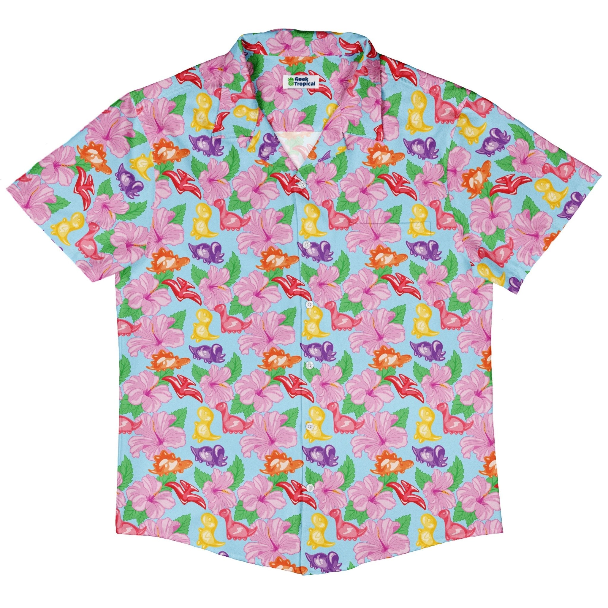 Fruit Snack Dinos Button Up Shirt Geek Nerd 0925 adult sizing All Adult Button Up Shirts
